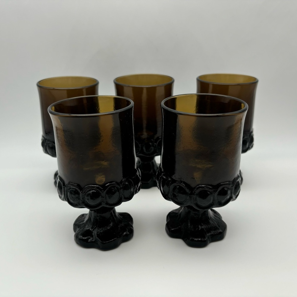Vintage Set of 5 Franciscan Madeira Smoke Brown Wine Glassware